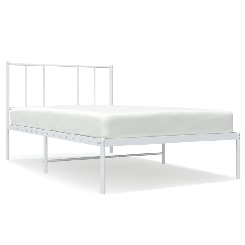 Metal Bed Frame without Mattress with Headboard White 75x190cm