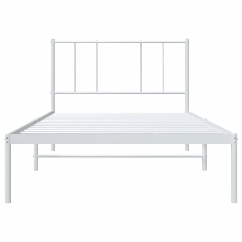 Metal Bed Frame without Mattress with Headboard White 75x190cm