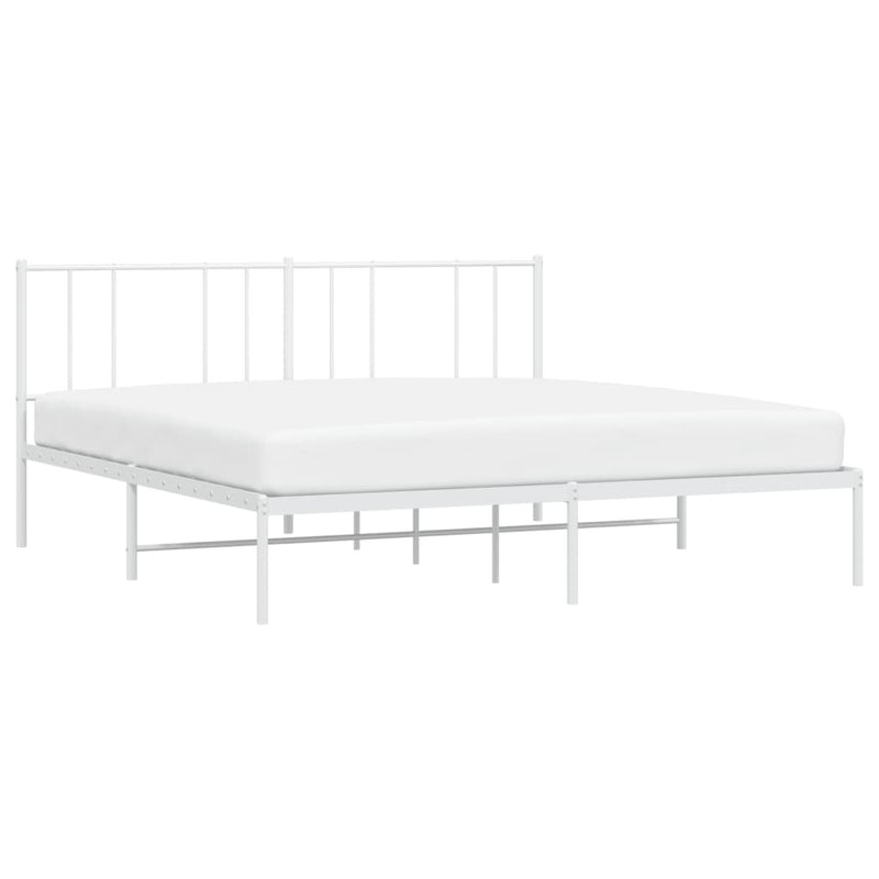 Metal Bed Frame without Mattress with Headboard White 200x200cm