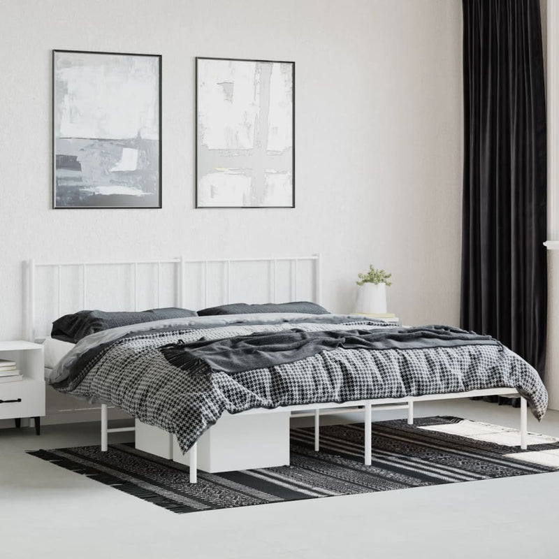 Metal Bed Frame without Mattress with Headboard White 200x200cm