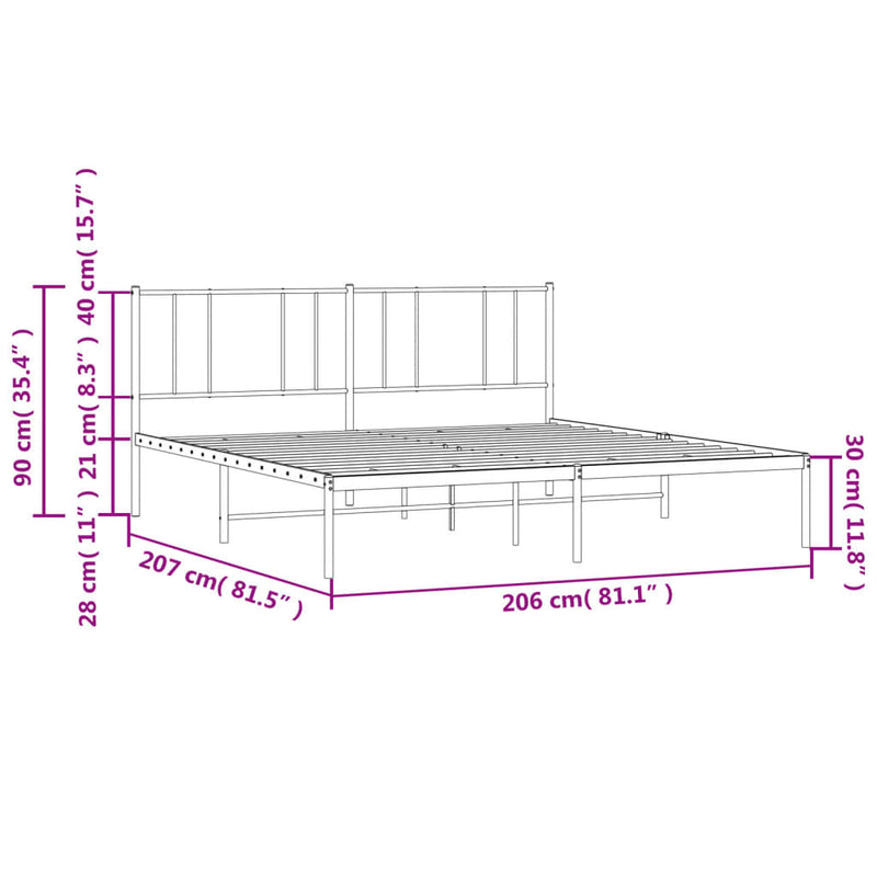 Metal Bed Frame without Mattress with Headboard White 200x200cm