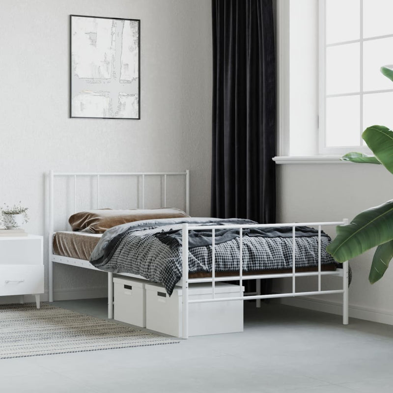 Metal Bed Frame without Mattress with Footboard White 75x190cm