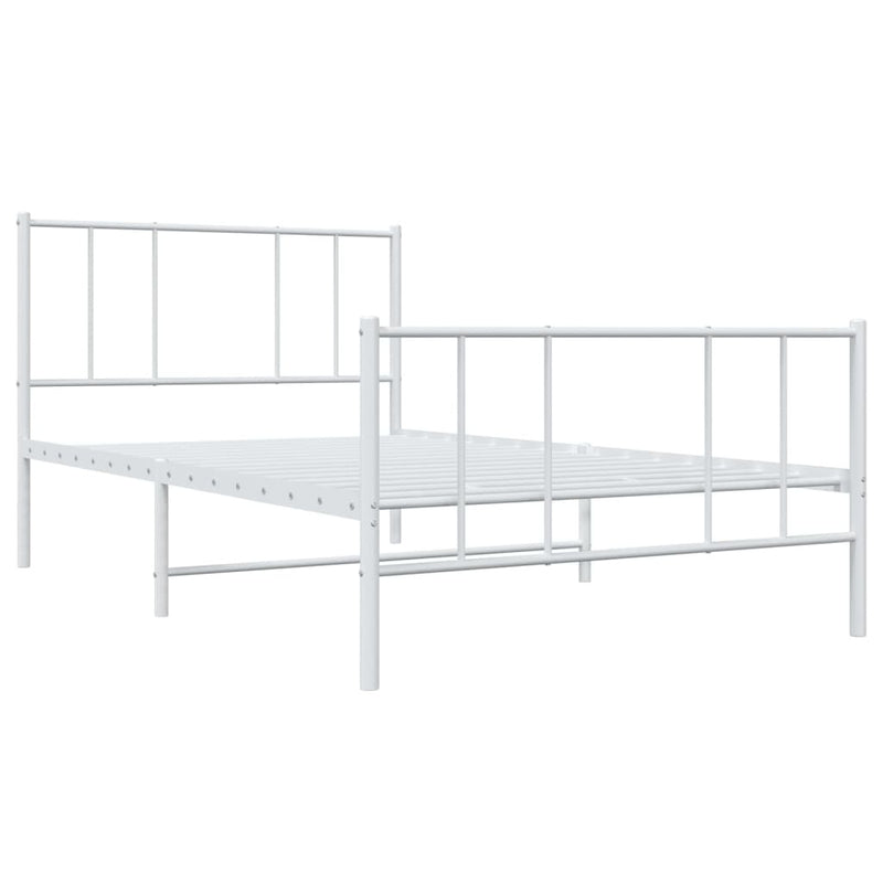 Metal Bed Frame without Mattress with Footboard White 75x190cm