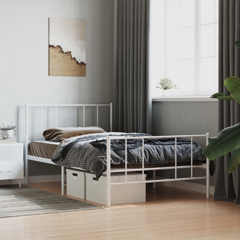 Metal Bed Frame without Mattress with Footboard White 75x190cm