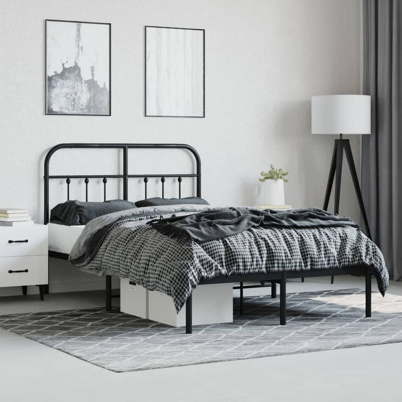 Metal Bed Frame without Mattress with Headboard Black 120x200cm