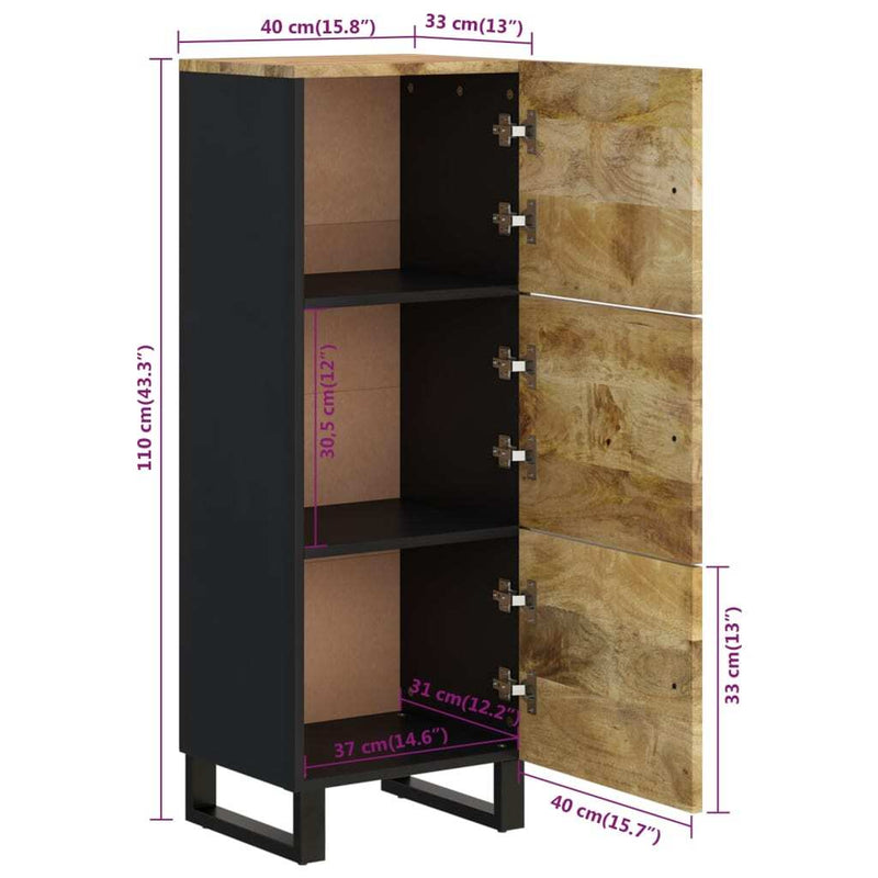 Highboard with 3 Doors 40x33x110 cm Solid Wood Mango&Iron