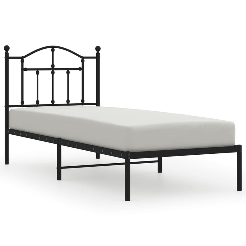 Metal Bed Frame without Mattress with Headboard Black 90x190cm