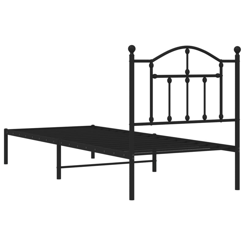 Metal Bed Frame without Mattress with Headboard Black 90x190cm