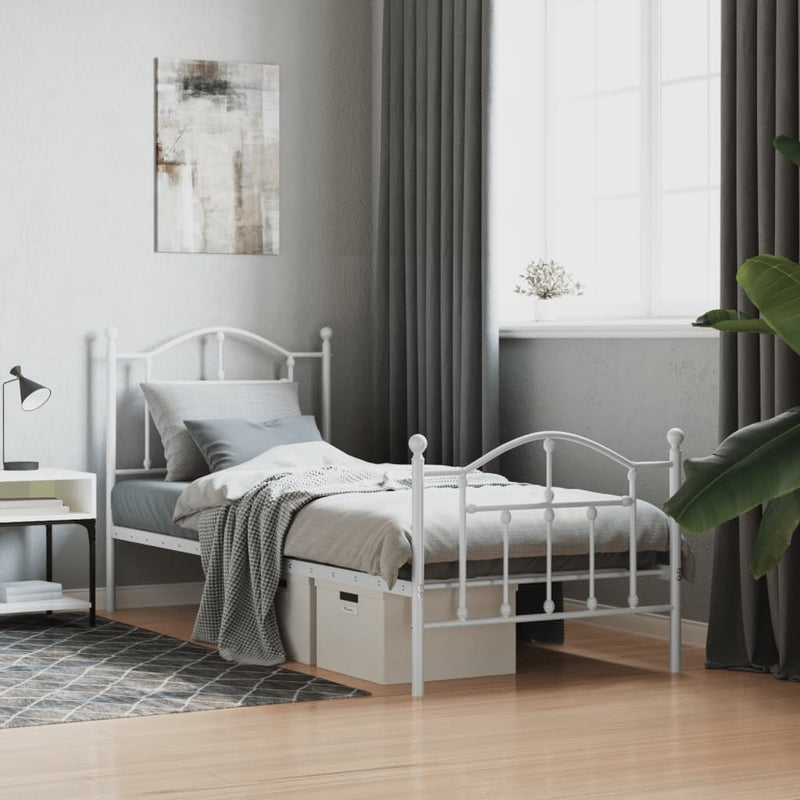 Metal Bed Frame without Mattress with Footboard White 80x200cm