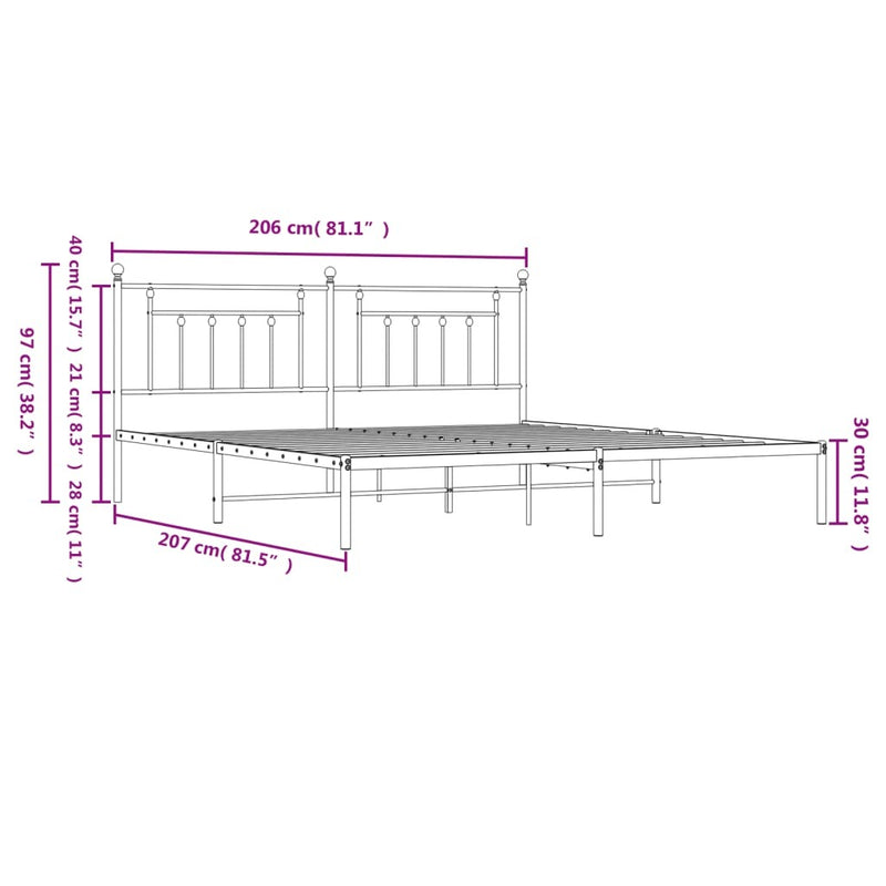 Metal Bed Frame without Mattress with Headboard Black 200x200cm