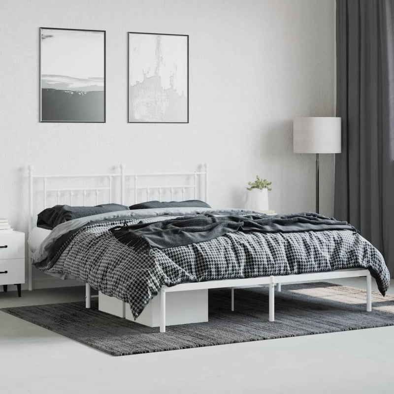 Metal Bed Frame without Mattress with Headboard White 183x213cm