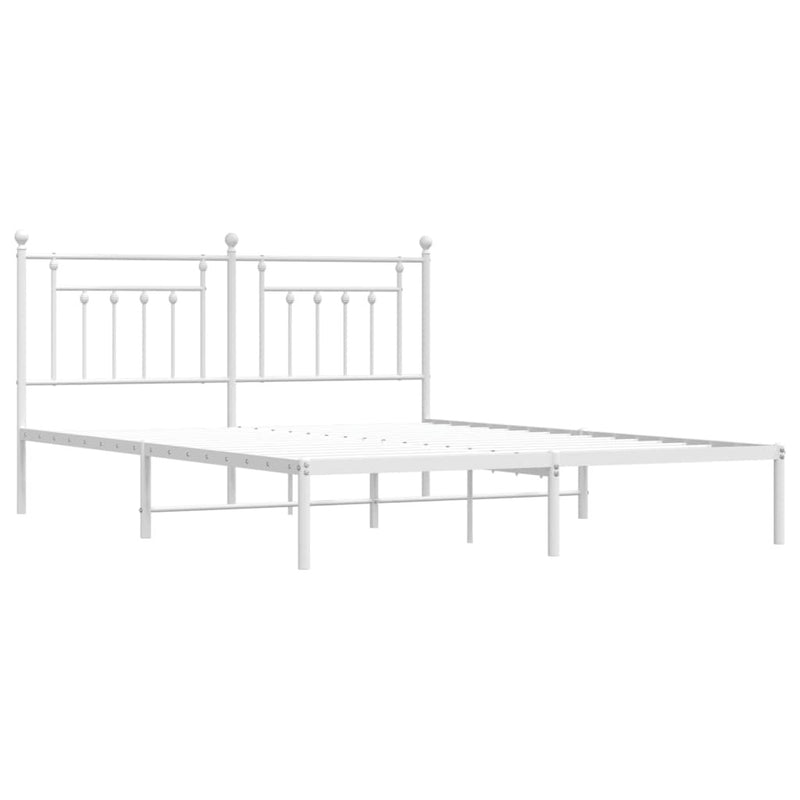 Metal Bed Frame without Mattress with Headboard White 183x213cm