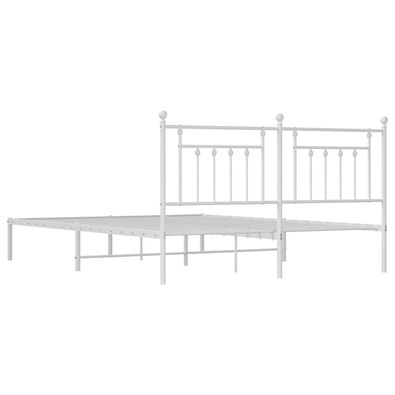 Metal Bed Frame without Mattress with Headboard White 183x213cm