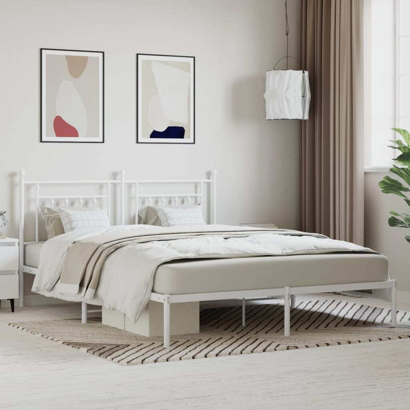 Metal Bed Frame without Mattress with Headboard White 183x213cm