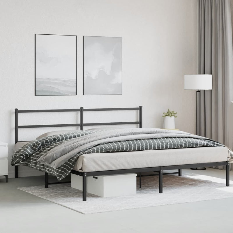 Metal Bed Frame without Mattress with Headboard Black 183x213cm