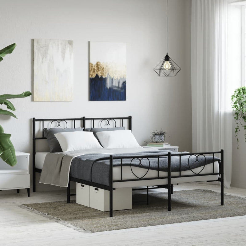 Metal Bed Frame without Mattress with Footboard Black 120x200cm