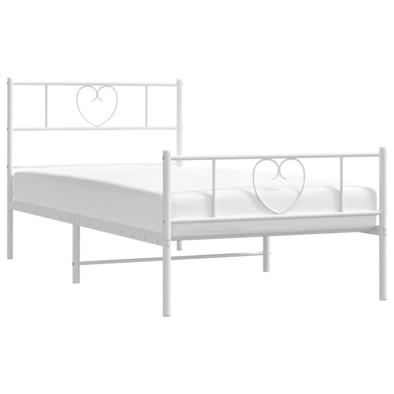 Metal Bed Frame without Mattress with Footboard White 75x190cm