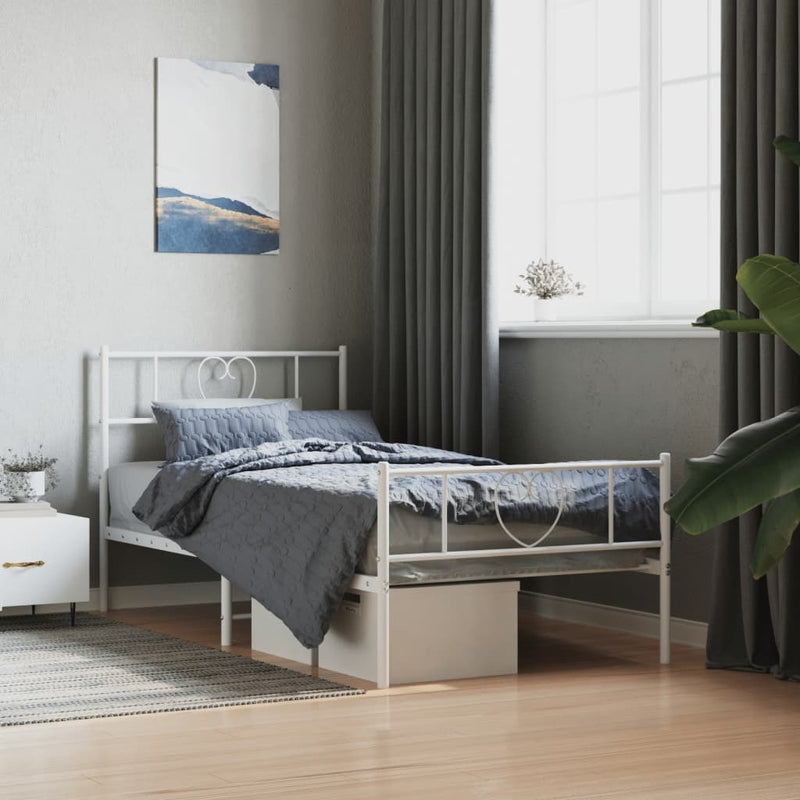 Metal Bed Frame without Mattress with Footboard White 75x190cm