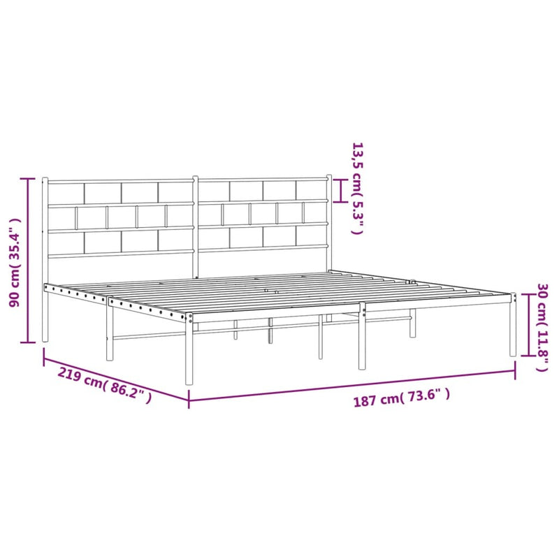 Metal Bed Frame without Mattress with Headboard Black 183x213cm