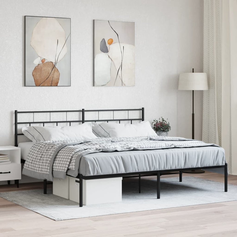 Metal Bed Frame without Mattress with Headboard Black 183x213cm