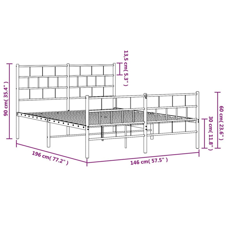 Metal Bed Frame without Mattress with Footboard Black 140x190cm