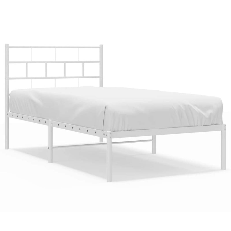 Metal Bed Frame without Mattress with Headboard White 90x190cm