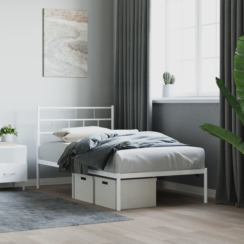 Metal Bed Frame without Mattress with Headboard White 90x190cm