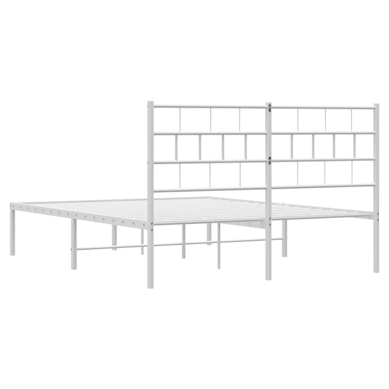 Metal Bed Frame without Mattress with Headboard White 135x190cm