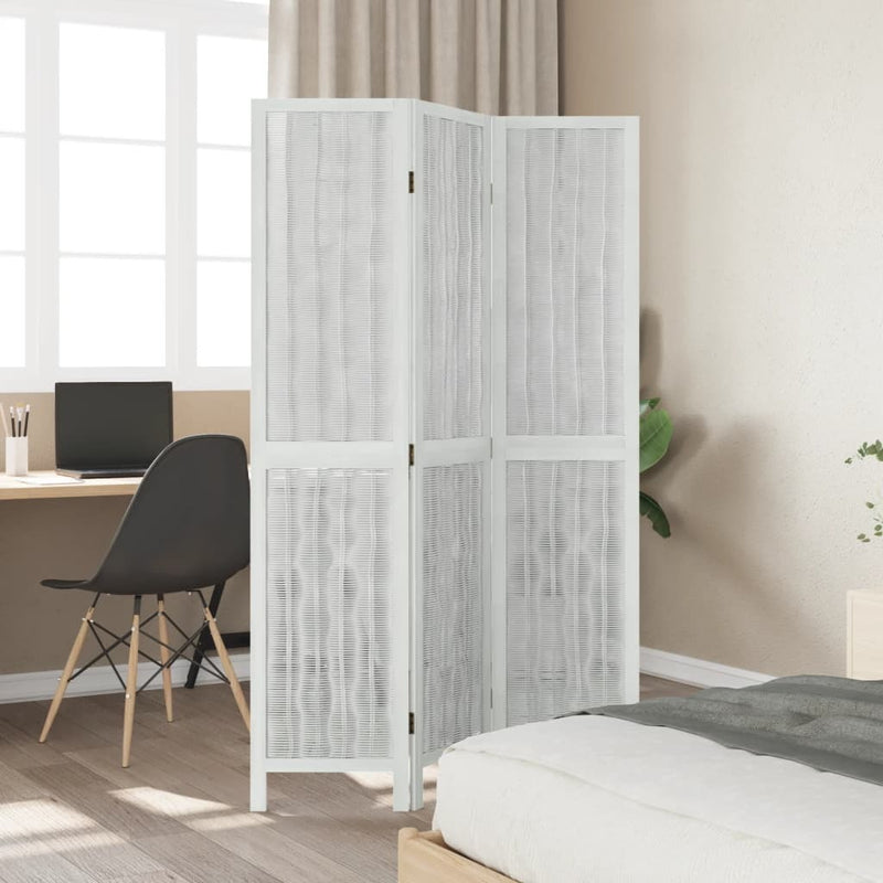 Room Divider 3 Panels White Solid Wood Paulownia