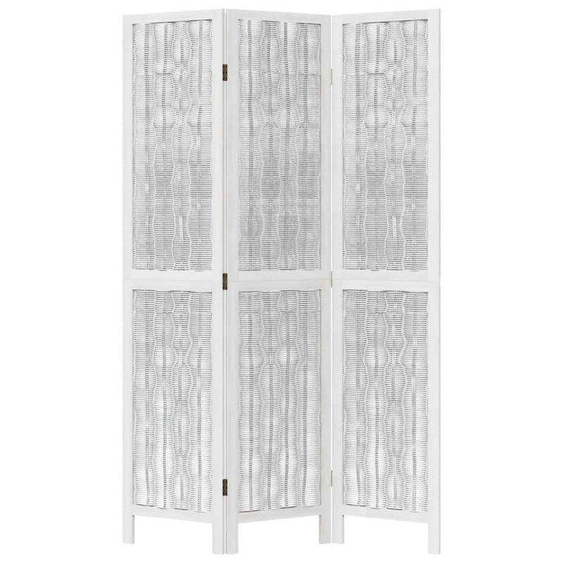 Room Divider 3 Panels White Solid Wood Paulownia