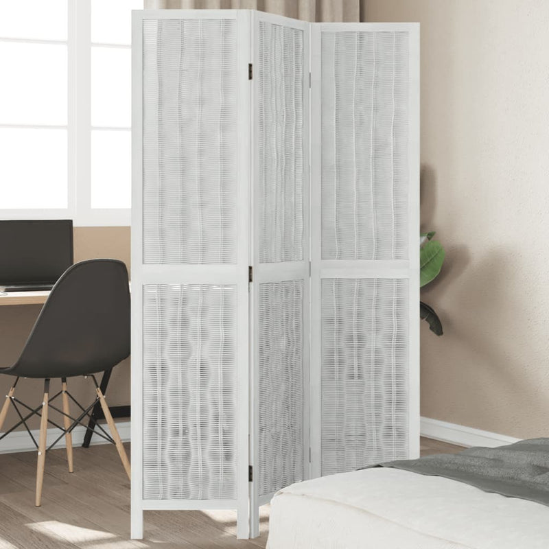 Room Divider 3 Panels White Solid Wood Paulownia