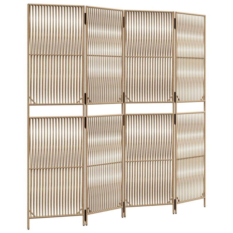 Room Divider 4 Panels Beige Poly Rattan