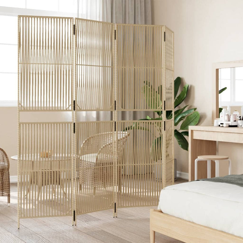 Room Divider 4 Panels Beige Poly Rattan