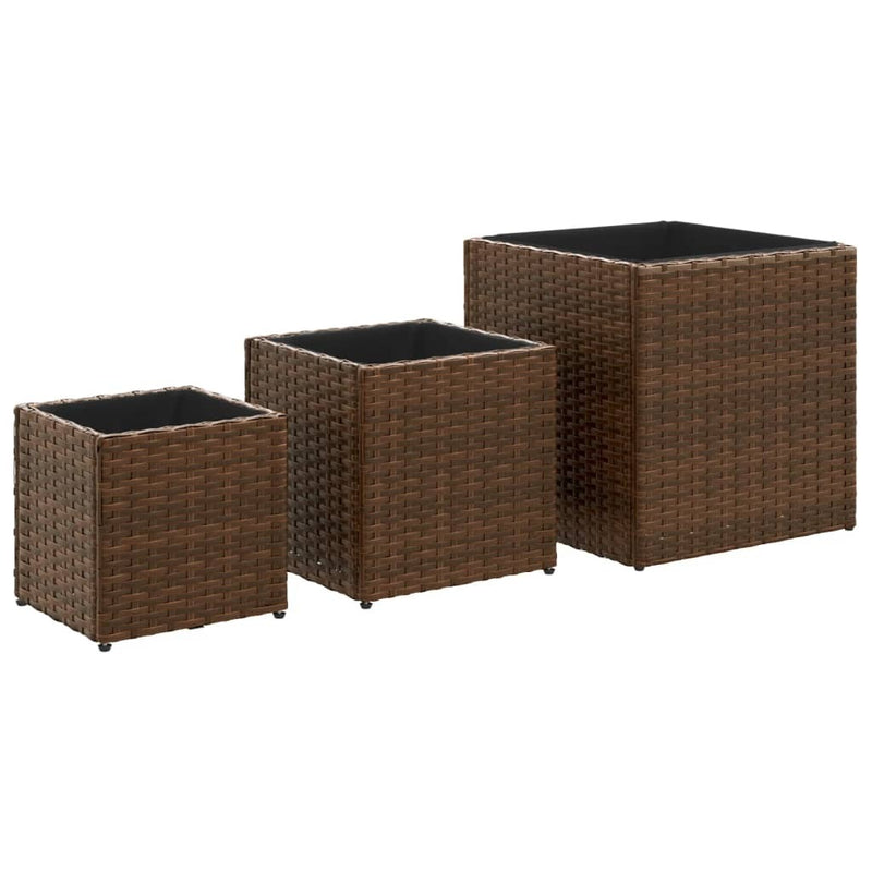 Garden Planters 3 pcs Brown Poly Rattan