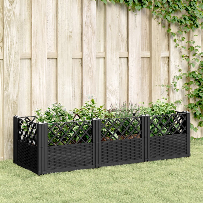 Garden Planter with Pegs Black 123.5x43.5x43.5 cm PP