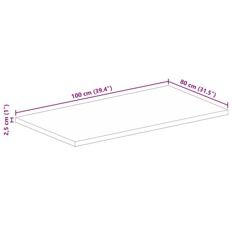 Table Top 100x80x2.5 cm Rectangular Solid Wood Reclaimed