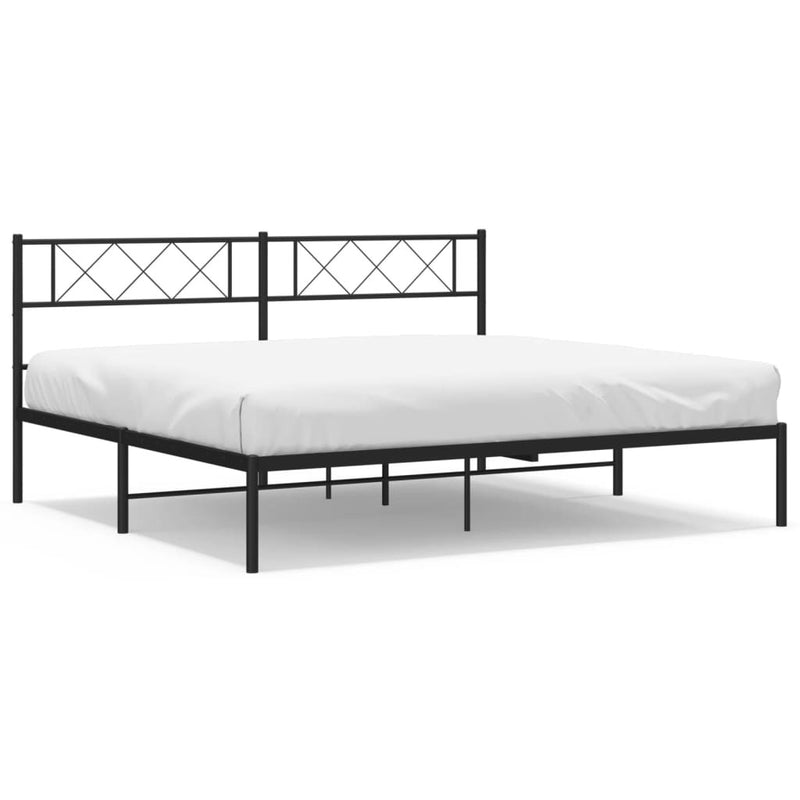 Metal Bed Frame without Mattress with Headboard Black 180x200cm