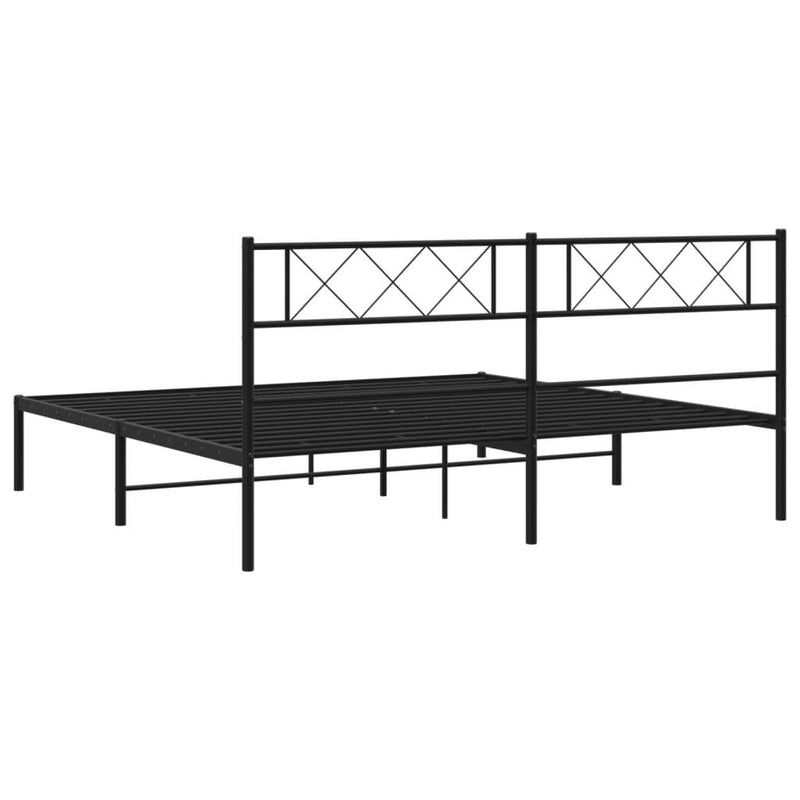 Metal Bed Frame without Mattress with Headboard Black 180x200cm