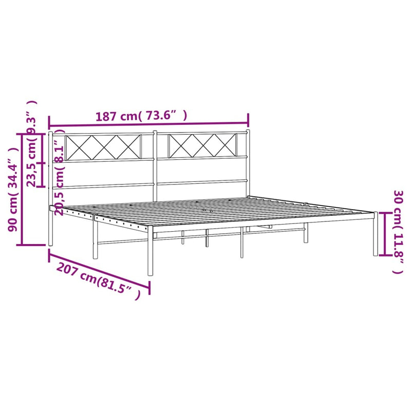 Metal Bed Frame without Mattress with Headboard Black 180x200cm