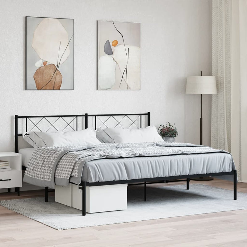 Metal Bed Frame without Mattress with Headboard Black 180x200cm