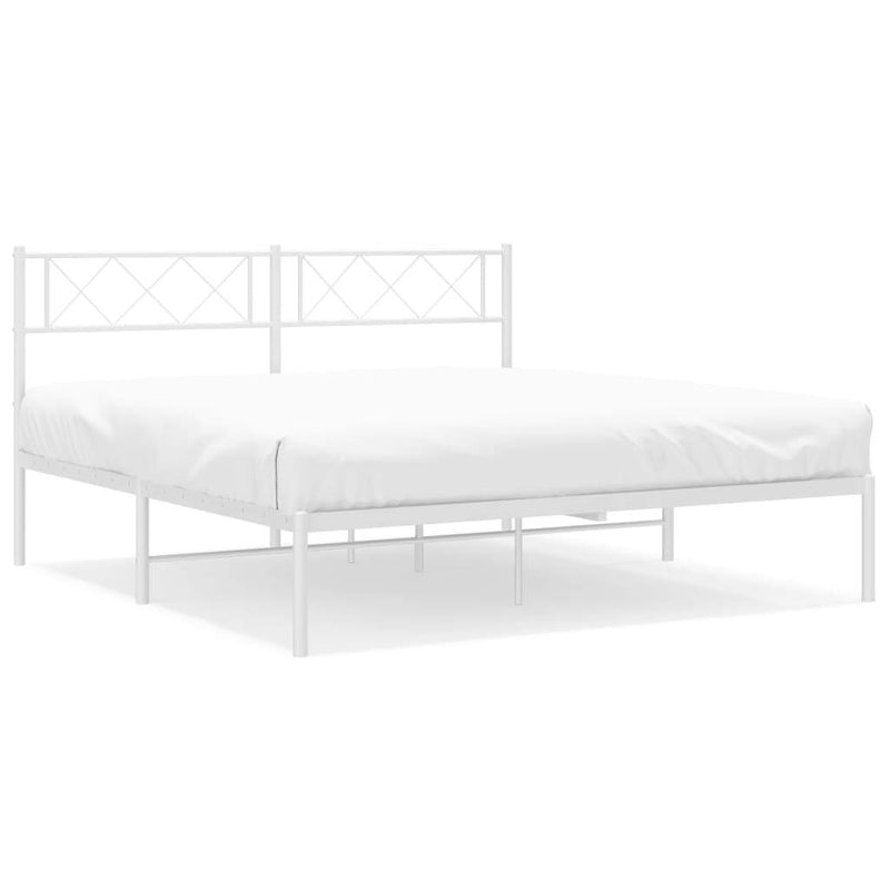 Metal Bed Frame without Mattress with Headboard White 120x190cm