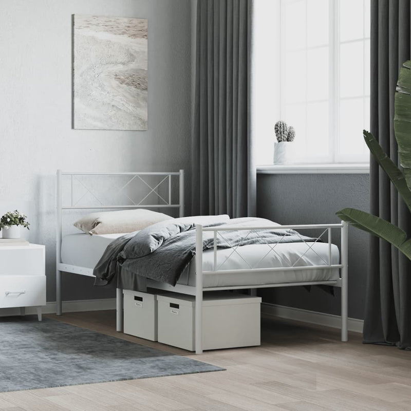 Metal Bed Frame without Mattress with Footboard White 90x200cm