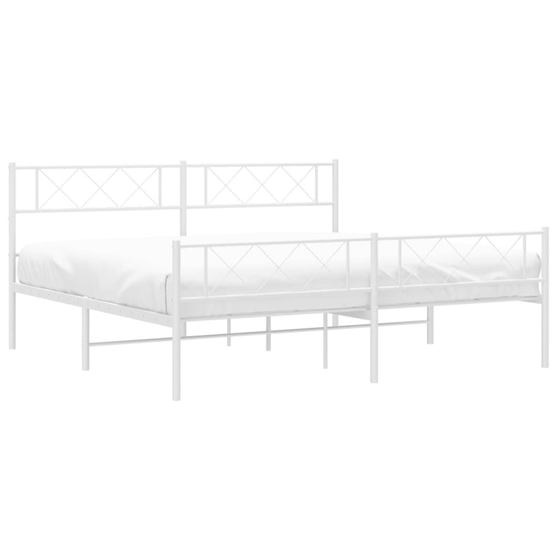 Metal Bed Frame without Mattress with Footboard White 183x213cm