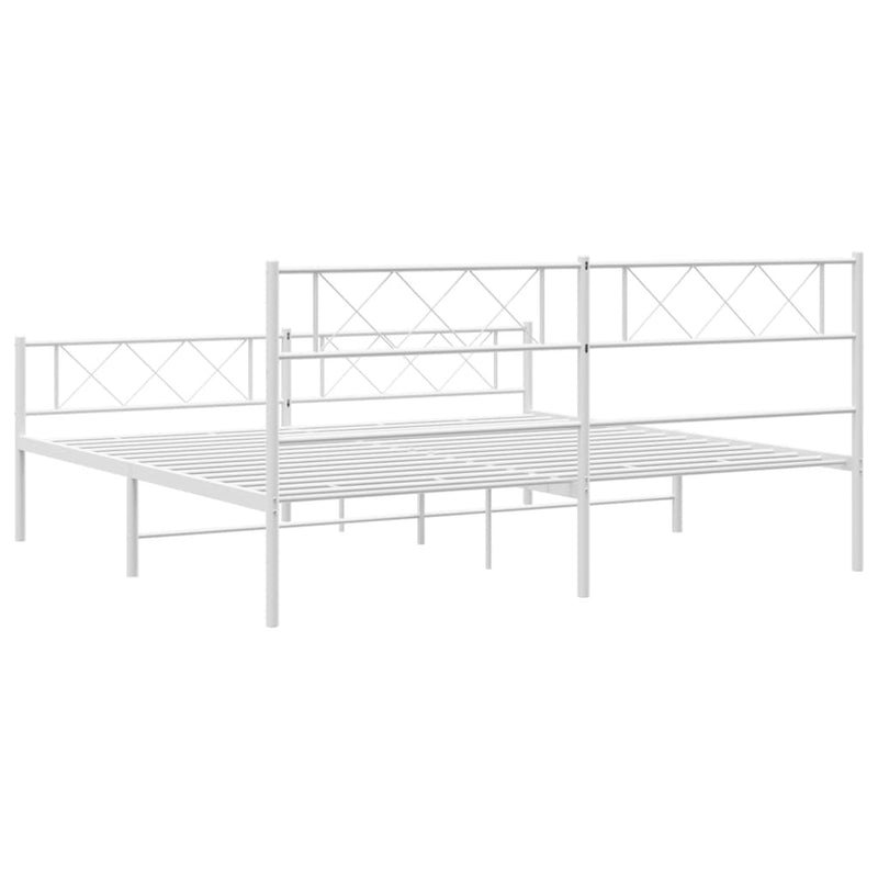 Metal Bed Frame without Mattress with Footboard White 183x213cm