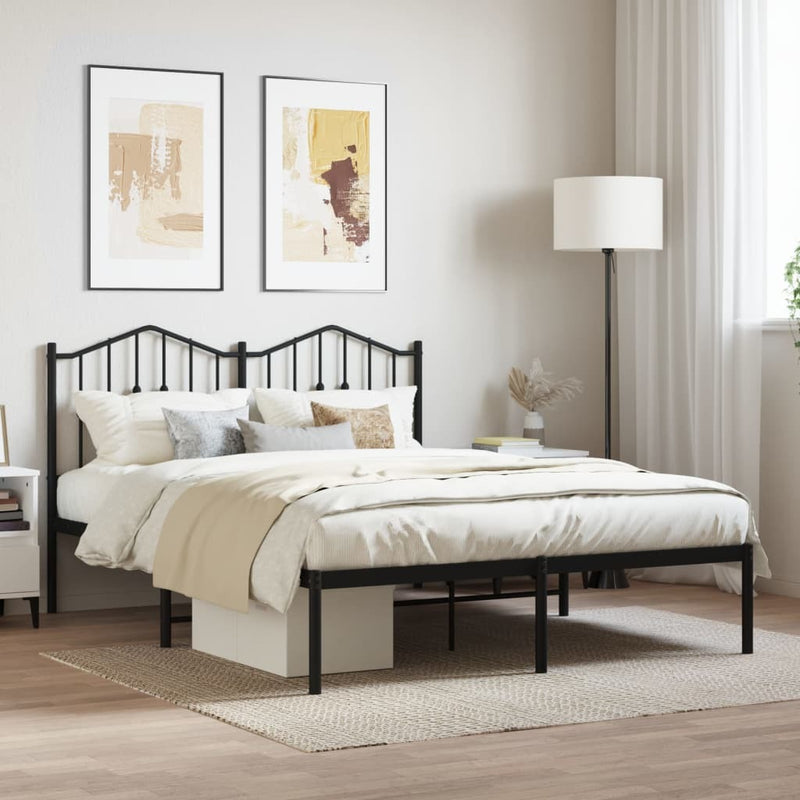 Metal Bed Frame without Mattress with Headboard Black 140x200cm