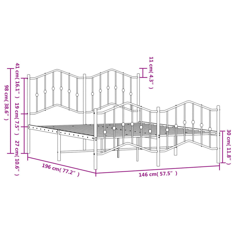 Metal Bed Frame without Mattress with Footboard?Black 140x190cm