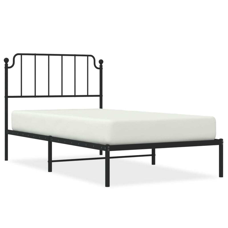 Metal Bed Frame without Mattress with Headboard Black 100x190cm