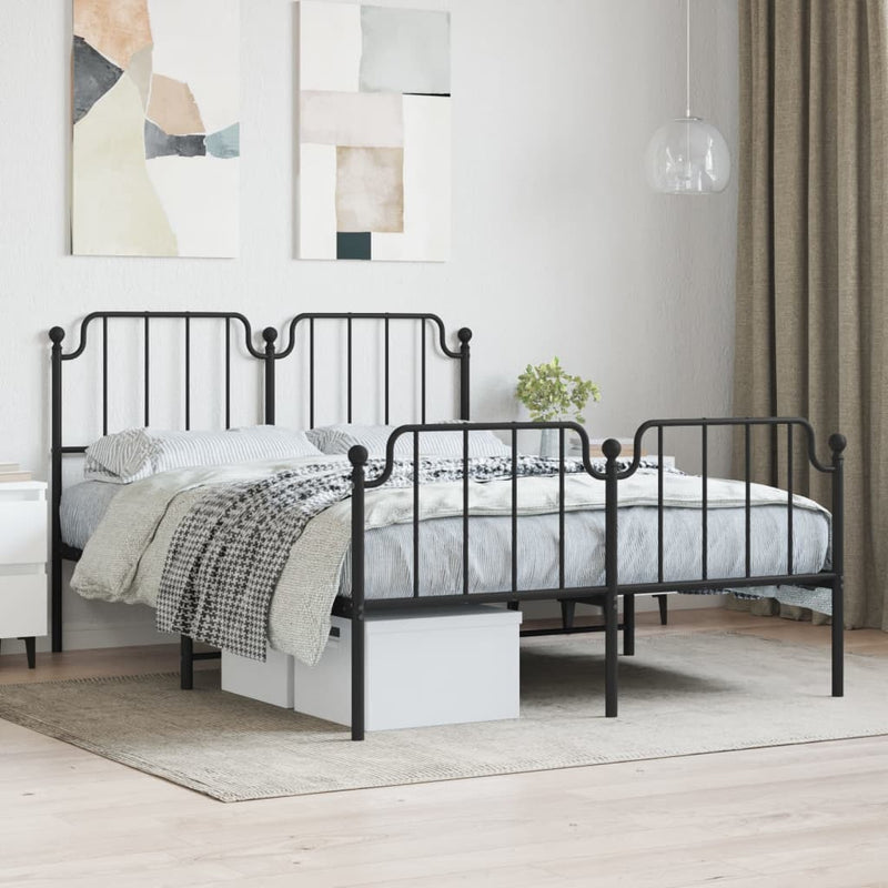 Metal Bed Frame without Mattress with Footboard?Black 140x190cm