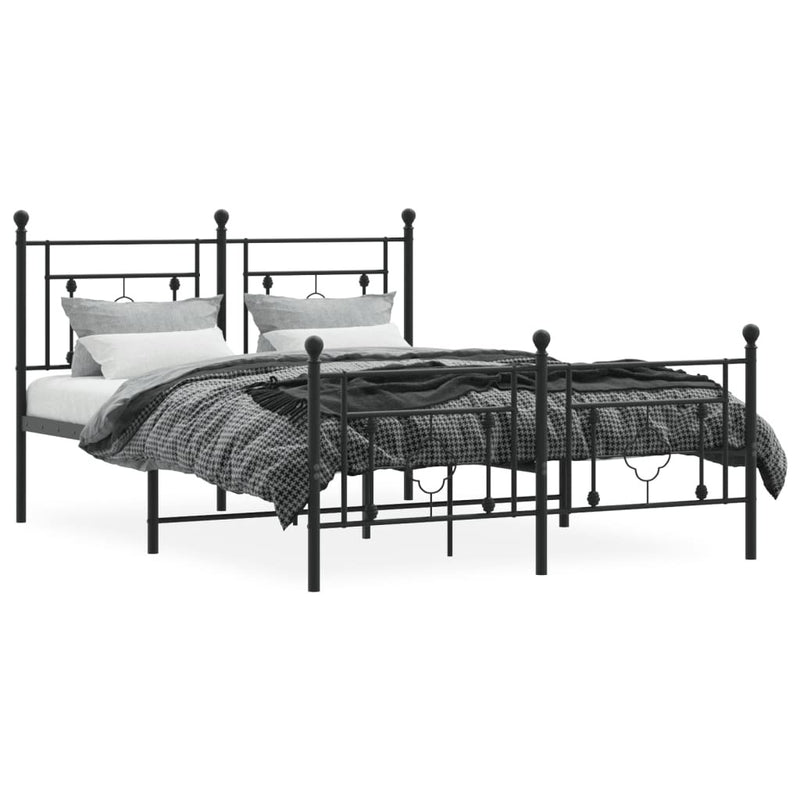 Metal Bed Frame without Mattress with Footboard Black 140x190cm