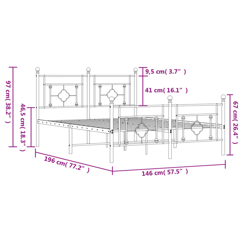 Metal Bed Frame without Mattress with Footboard Black 140x190cm